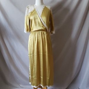 Topshop Gold Maxi Dress with Lace Trim